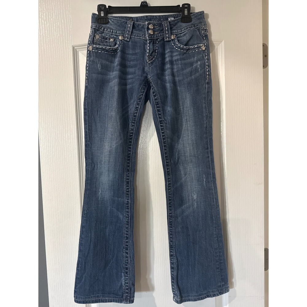 Miss Me JEW50662L Bootcut Jeans Medium Wash Embellished Pockets Size 26